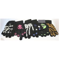6 PACK OF GLOW IN THE DARK HALLOWEEN GLOVES