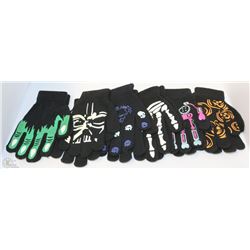 6 PACK OF GLOW IN THE DARK HALLOWEEN GLOVES