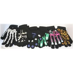 6 PACK OF GLOW IN THE DARK HALLOWEEN GLOVES