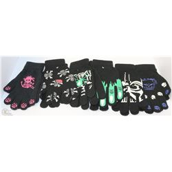 6 PACK OF GLOW IN THE DARK HALLOWEEN GLOVES