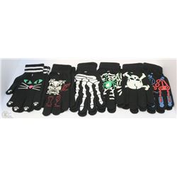 6 PACK OF GLOW IN THE DARK HALLOWEEN GLOVES