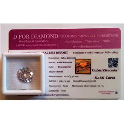 ROUND 8.168 CT WHITE CUBIC ZIRCONIA WITH COA