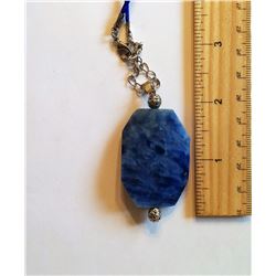 HAND SET BLUE LACE AGATE PENDANT ON CORD