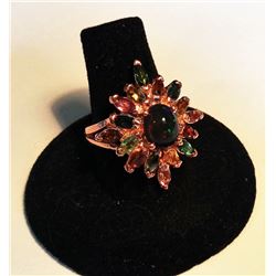 BLACK FIRE OPAL & MULTI COLORED TOURMALINE RING