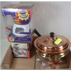 SET OF 3 NEW FONDUE POTS/1 COPPER