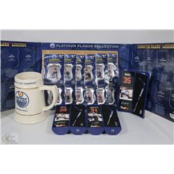 FLAT WITH OILERS COLLECTIBLES INCL VINTAGE STEIN,