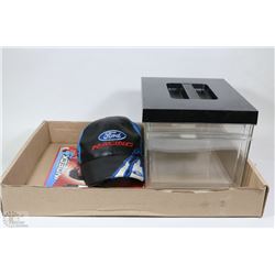 FLAT WITH AUTOGRAPHED NASCAR PICTURES, LEATHER