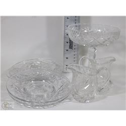 FLAT WITH PINWHEEL CRYSTAL PLATES, CREAM & SUGAR,