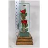 Image 1 : GLASS ENCASED ARTIFICIAL  ROSES ON WOOD BASE