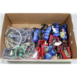 BOX W/BAG OF BUNGIE STRAPS & 9 TIE-DOWN