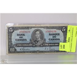1937 CANADA 5 DOLLAR BANKNOTE