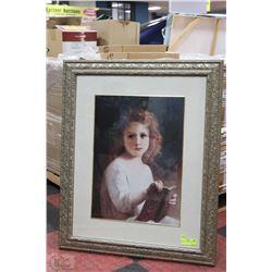 FRAMED PICTURE OF A GIRL 28"X34"