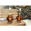 Image 1 : PAIR OF VINTAGE AMBER GLASS LAMPS NO SHADES