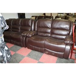 NEW MARTIN BROWN LEATHERETTE RECLINING SOFA AND