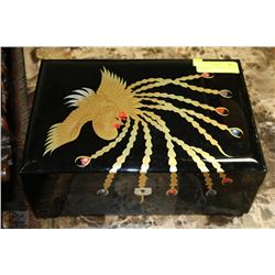 BLACK LACQUER MUSIC BOX 13" L X 8.5" W X 5" T