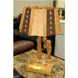 HANDMADE CARVED WOOD LAMP (SIGNED)