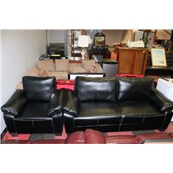 NEW BLACK LEATHERETTE WITH WHITE STITCHING SOFA
