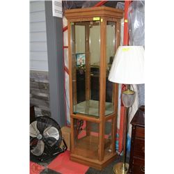 CURIO CABINET WITH GLASS SHELVES , MIRROR BACK AND