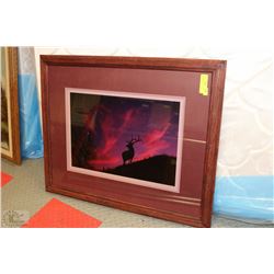 LTD ED 20/350 ELK AT SUNSET FRAMED PICTURE