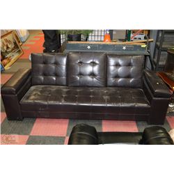 BROWN LEATHERETTE PUT DOWN CONSOLE SOFA WITH ARM