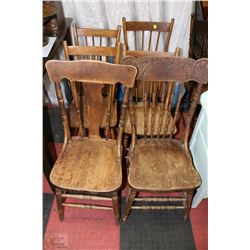 LOT OF 7 SOLID WOOD VINTAGE CHAIRS INCL 1 CAPTAIN