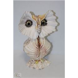 RARE OYSTER SHELL FOLKART OWL (13" TALL)