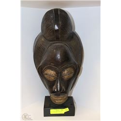 POLY RESIN  TRIBAL ART FACE STATUE ON BASE