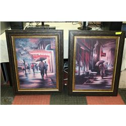 2 MATCHING PIECES OF ART FRAMED "RAINY SCENES"