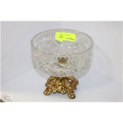 PINWHEEL CRYSTAL BRASS FOOTED BOWL