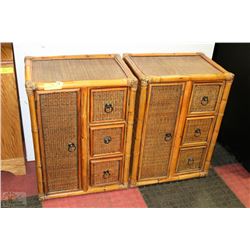SET OF 2 BAMBOO & WICKER SIDE/END TABLES -