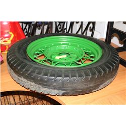 (26) RARE ANTIQUE STEEL SPOKE CAR RIM WITH 4-PLY