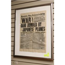 FRAMED HONOLULU STAR - BULLETIN 1ST
