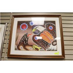 AUTOGRAPHED NATIVE PAINTING 29" X 34"