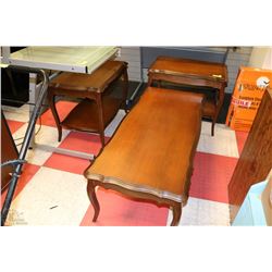 PAIR OF WOOD END TABLES W/MATCHING COFFEE TABLE
