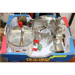 ANTIQUE SIFTERS AND GRINDER WITH MATCHBOX