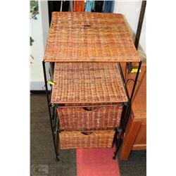 METAL AND WICKER 2 DRAWER SHELF
