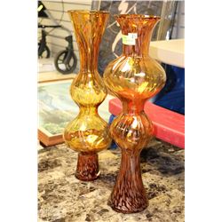 PAIR OF LARGE HANDBLOWN ART GLASS VASES (24" TALL