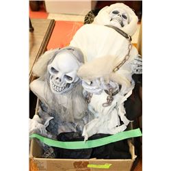 HANGING SKELETONS AND CLOWN