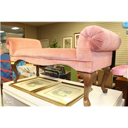 VINTAGE PINK VELOUR UPHOLSTERED BENCH