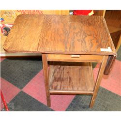 WOODEN BUTTERFLY TABLE WITH SHELF & DRAWER
