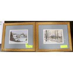 SET OF 2 WOOD FRAMED W. SUNDERS SIGNED