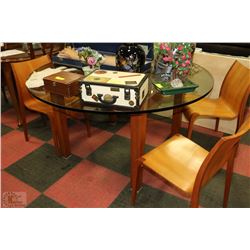 ROUND GLASS TABLE 3/4" THICK AND 4 CHERRYWOOD