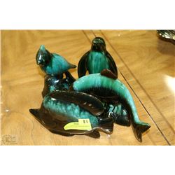 4 BLUE MOUNTIAN POTTERY INCL 2 FISH,PENGUIN  &