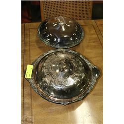 2 ESTATE SILVERPLATED  PIE SERVERS W/LIDS