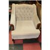 Image 1 : WOOD TRIM BEIGE FABRIC PARLOR CHAIR