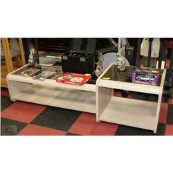 FAUX OAK & GLASS 1980'S COFFEE TABLE WITH END