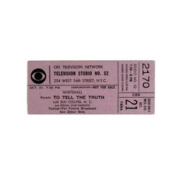 CBS Game Show Ticket   To Tell The Truth  1964