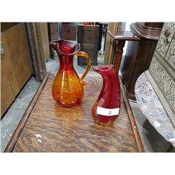 MURANO ART GLASS VASE & AMBERINA ART GLASS PITCHER
