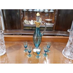 BOHEMIAN CRYSTAL DECANTER SET IN AQUAMARINE