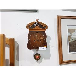 OAK WALL CLOCK W/ KEY AND PENDULUM